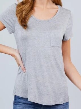 ShopEvelynne Heather Gray Scoop Neck Pocket Tee